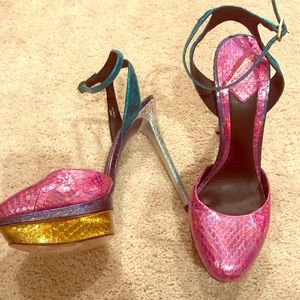Brian Atwood Multicolor Snakeskin Heels - 9 Medium